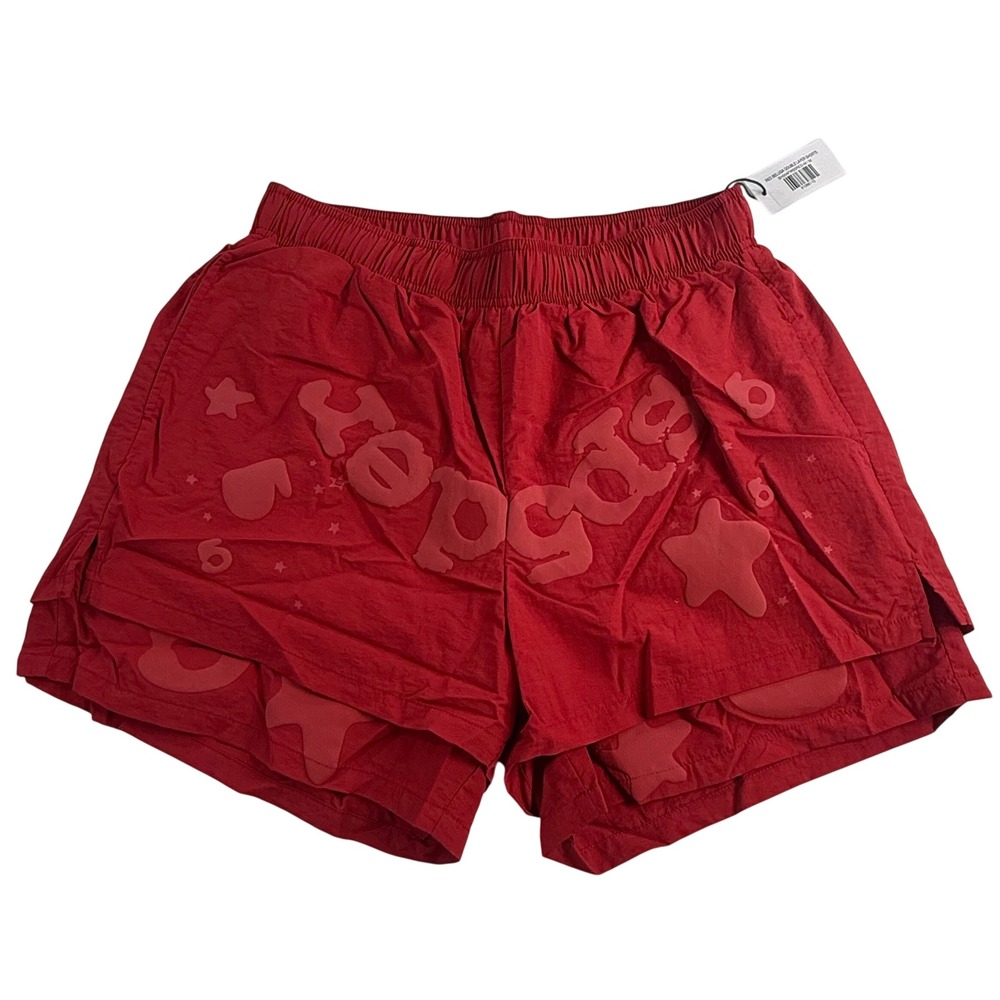 Sp5der Worldwide Beluga Double Layer Shorts Red Puff Print Mens Medium NEW